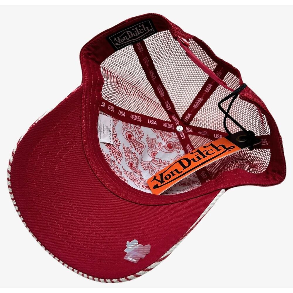 Von Dutch Trucker Hat Red/White Stripe Embroidered Logo Cap - Picture 4 of 7